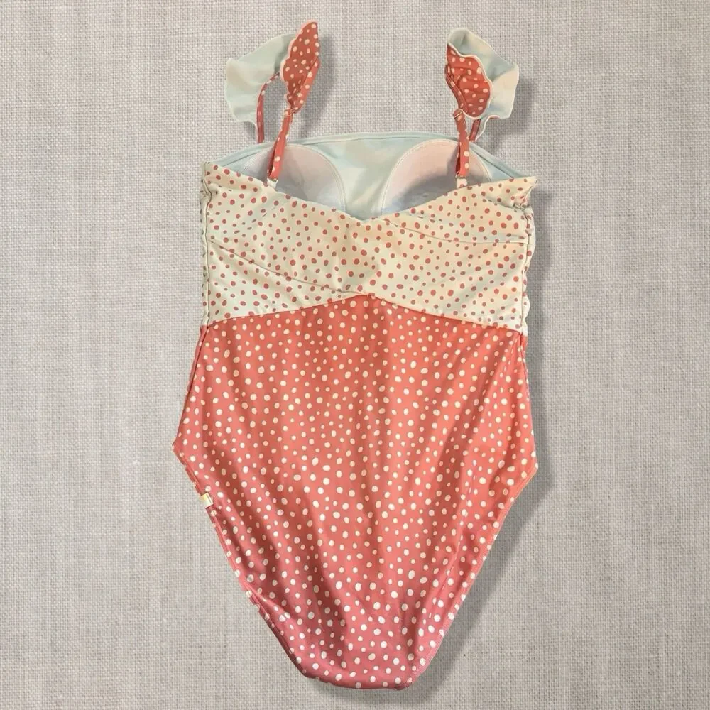 Summersalt The Ruffle Oasis One Piece Swimsuit Coral Cream Polka Dot Size 10